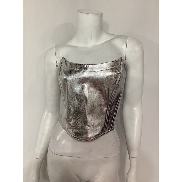 Line & Dot 'Tinsley' Silver Faux Leather Strapless Top Size M - Picture 2 of 4